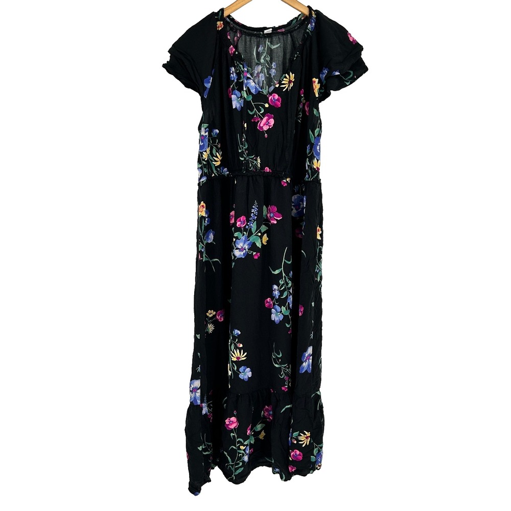 Old Navy Tiered Floral Dark Cottage Midi Dress Womens 2X Praire Peasant Colorful